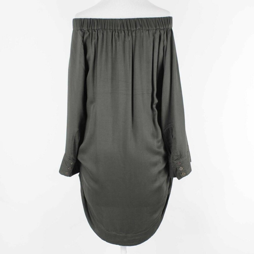 One X Teaspoon$130 Sz S Olive Off Shoulder Ruched Viscose Woven Dress - Picture 3 of 9